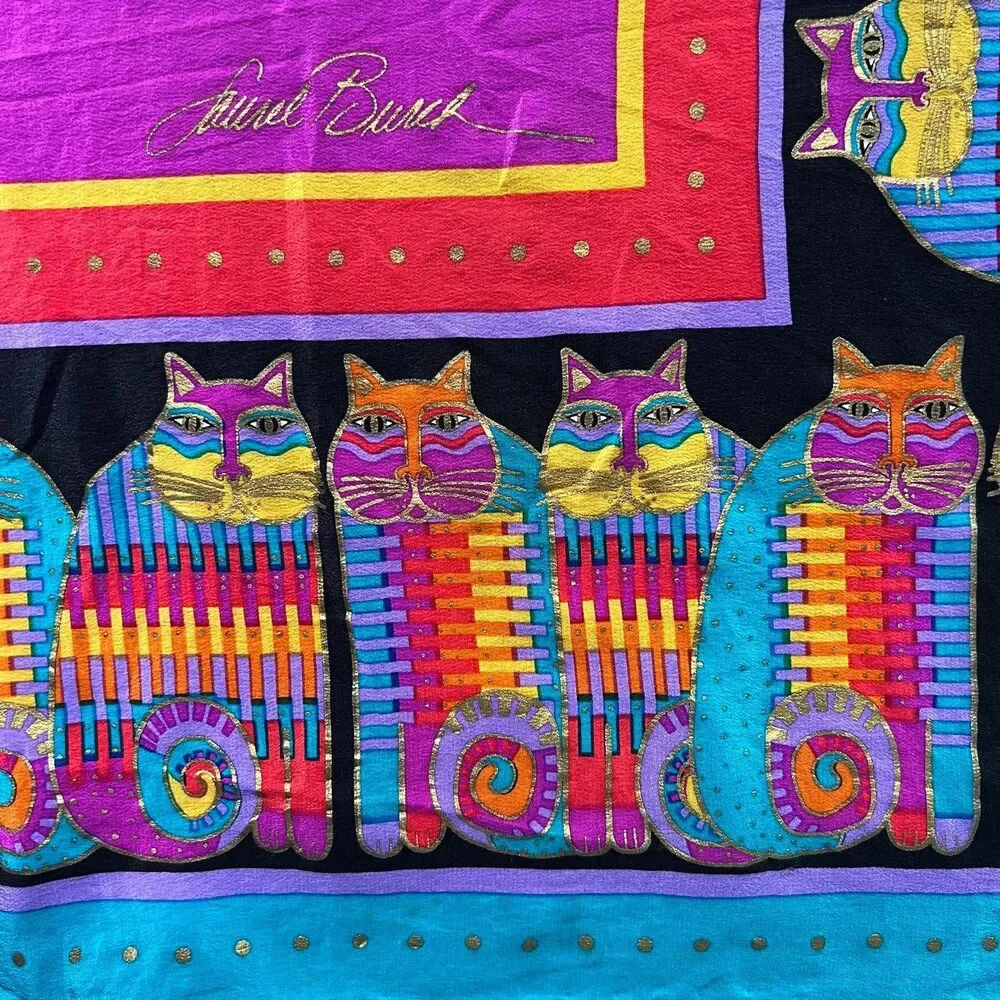 Vibrant Pink Cat Print Silk-Feel Scarf
